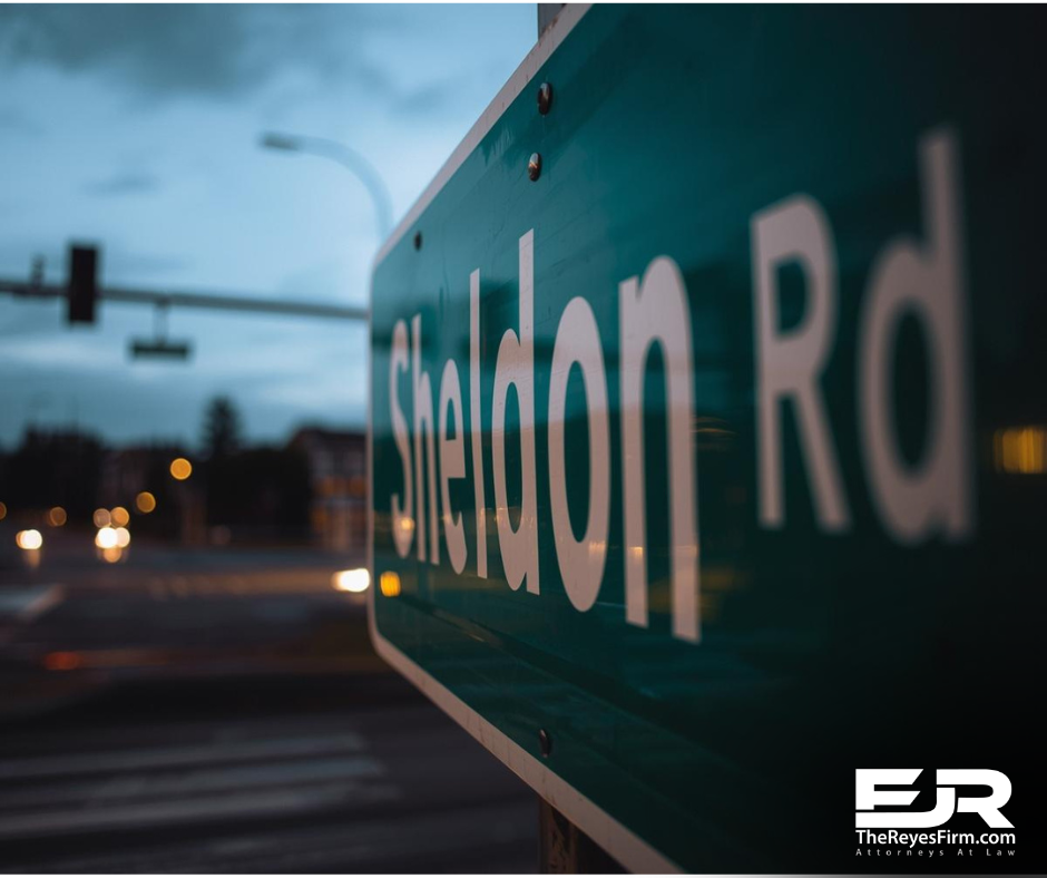 Close-up of Sheldon Rd street sign near a Tampa intersection, representing a child pedestrian accident at Sheldon and Mohr.