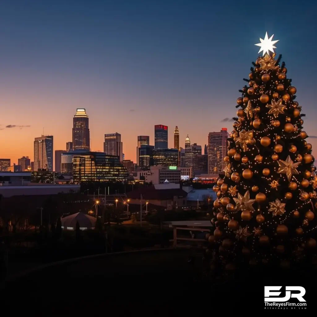 The Christmas morning skyline and holiday safety tips in Tampa from personal injury lawyer The Reyes Firm.