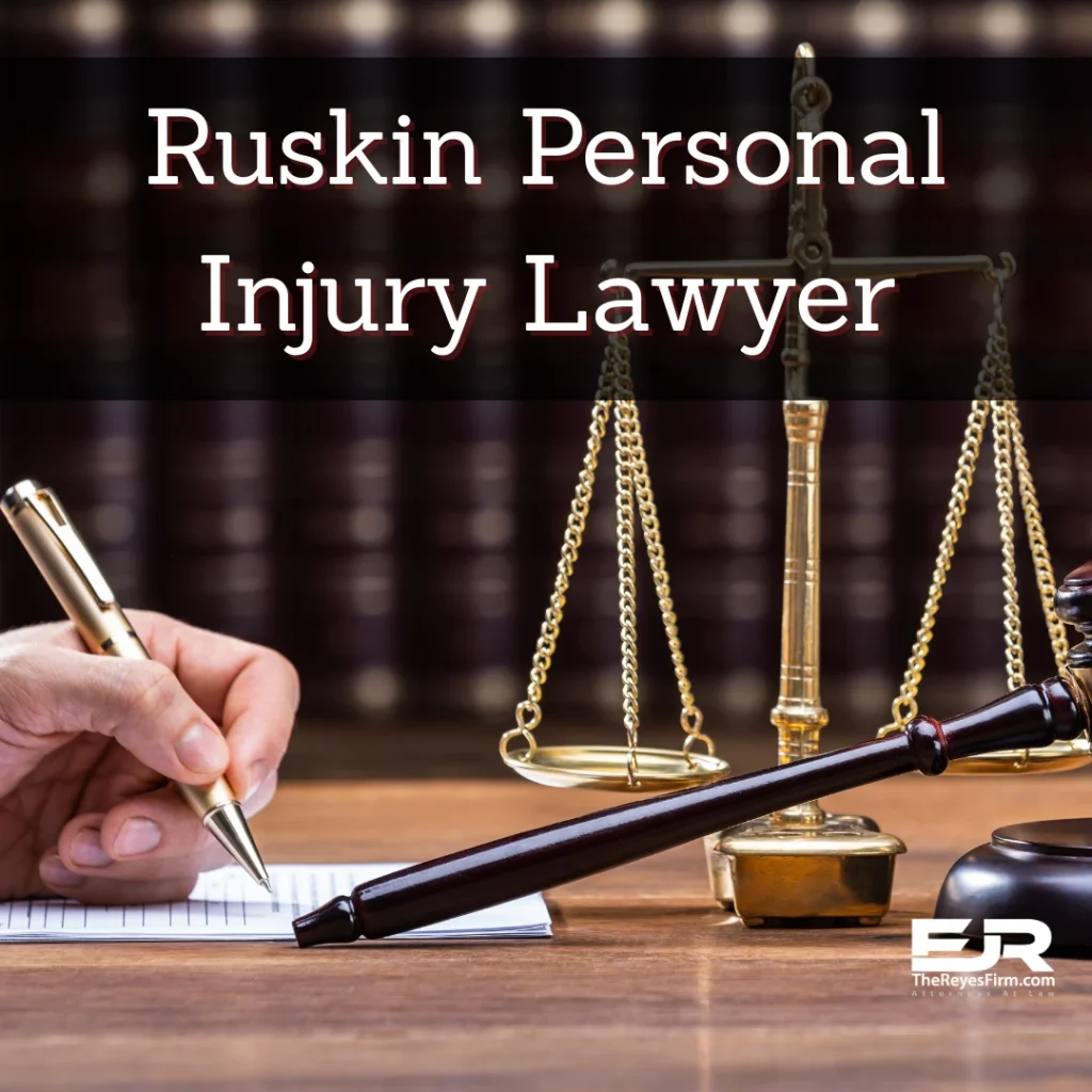 Legal office image with scales, documents, and pen for a Ruskin personal injury lawyer article.