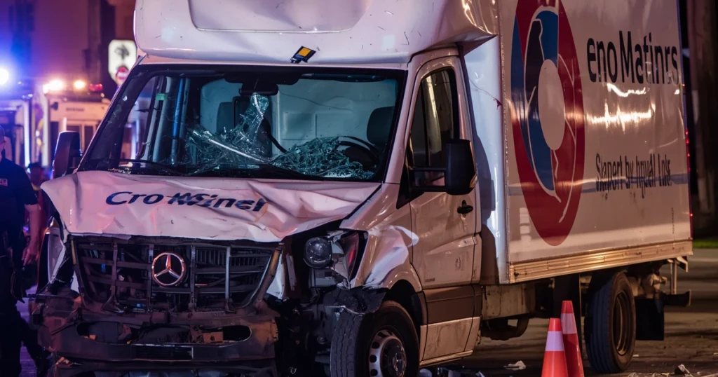 Company vehicle involved in a Tampa, Florida crash scene, for illustrative purposes only
