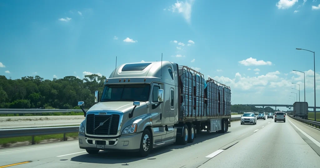 Heavily loaded commercial semi-truck on a Tampa highway, illustrating an overloaded truck accident case in Florida