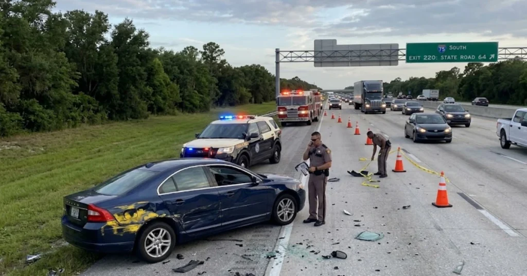 I-75 southbound near State Road 64 in Manatee County Florida following hit-and-run crash, for illustrative purposes only