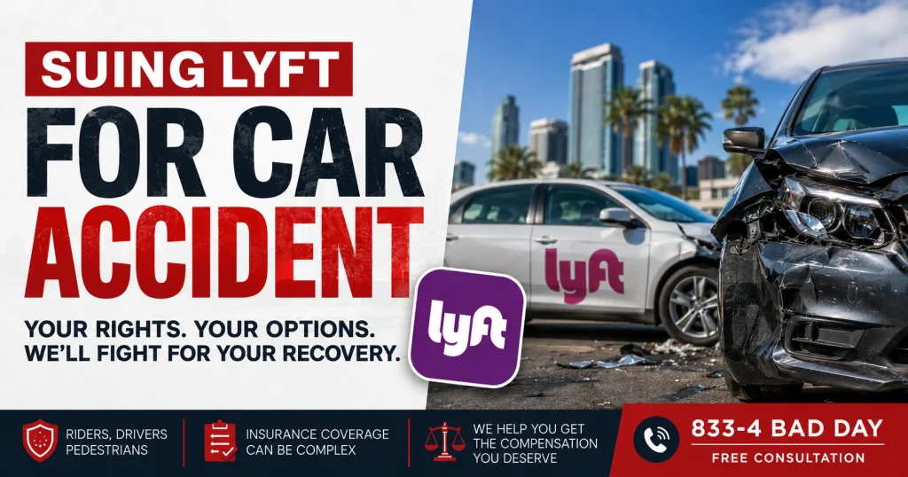 Featured image for a Tampa Lyft accident article showing a damaged car and rideshare vehicle, explaining rights and options after a Lyft crash.