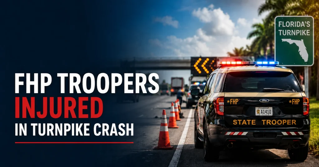 Featured image for The Reyes Firm blog about FHP troopers seriously injured in a Florida Turnpike crash near NW 106th Street in Medley, Miami-Dade County.