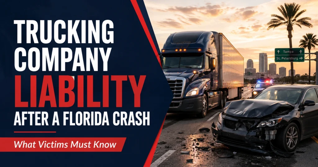 Tampa Florida commercial truck crash scene with semi-truck and damaged passenger vehicle, for illustrative purposes only