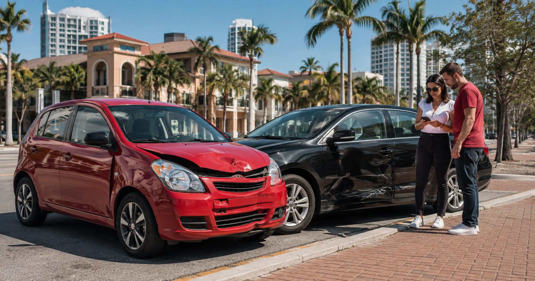 Uber Eats delivery driver accident involving two vehicles in Tampa, Florida, for illustrative purposes only.
