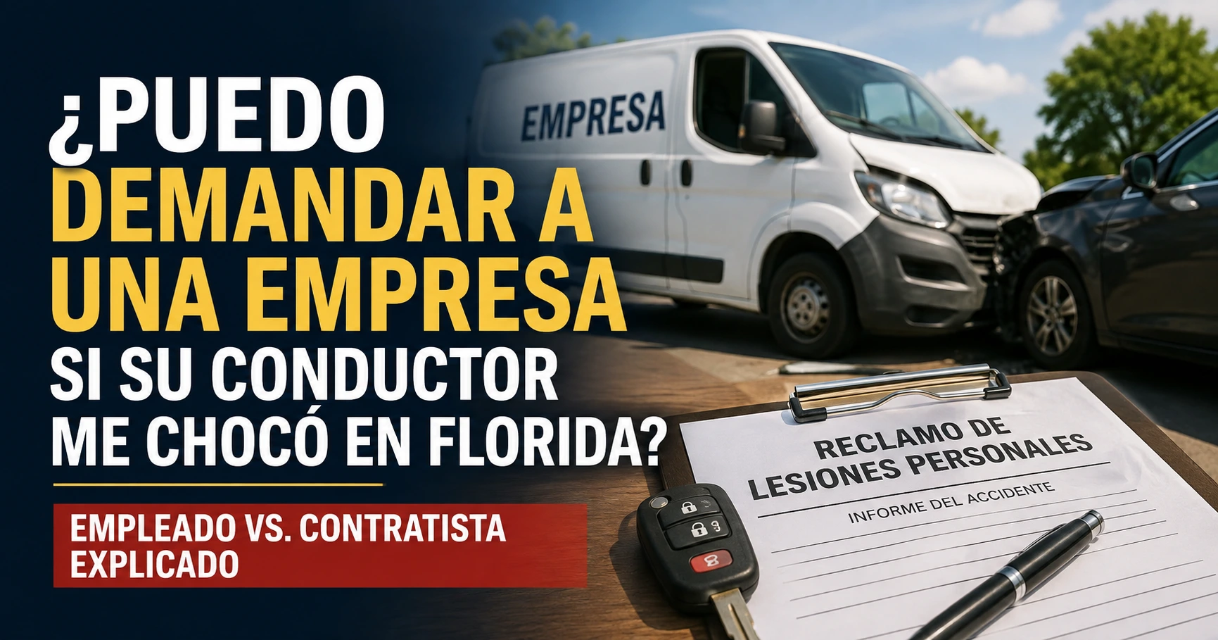 Company van and car involved in a Florida crash, illustrating a claim against a company when its employee or contractor causes an accident.