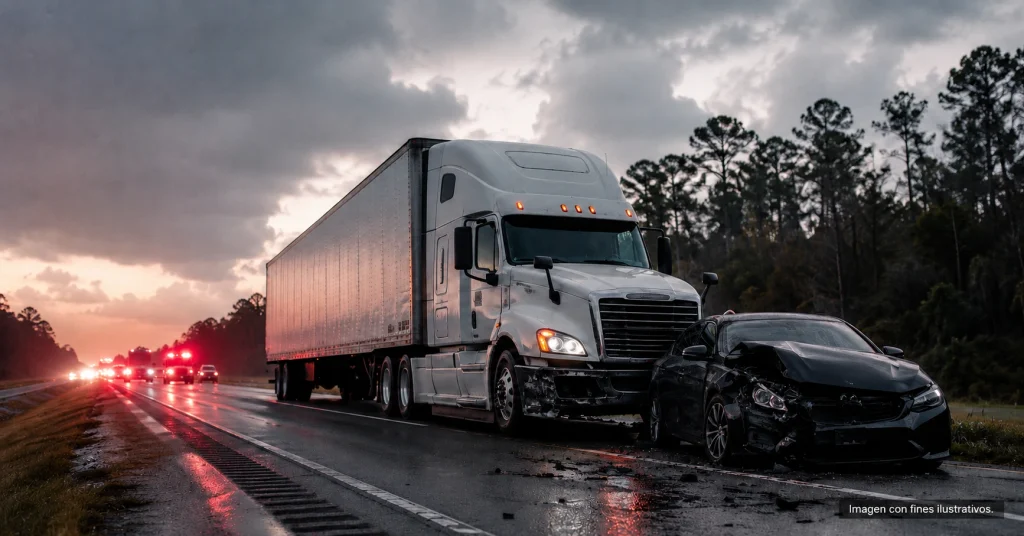 Escena ilustrativa de un choque de semirremolque en la I-10 en Florida. Imagen con fines ilustrativos.